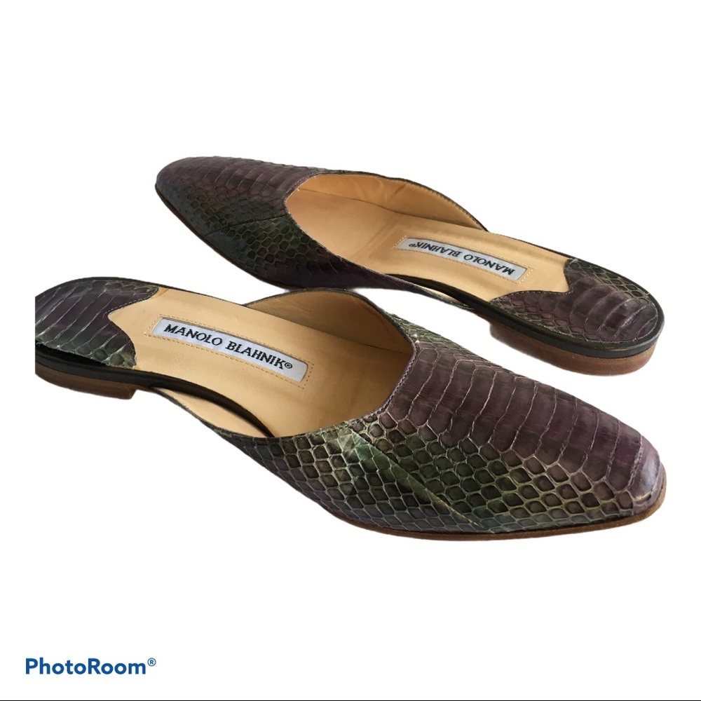 Manolo Blahnik Leather Lizard Slides